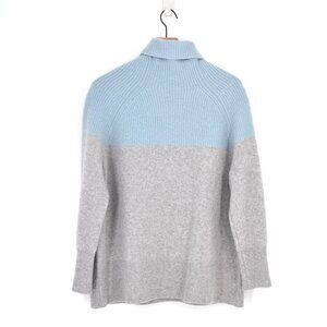 Nordstrom Signature Cashmere Turtleneck Sweater Color Block Blue Grey Women's M